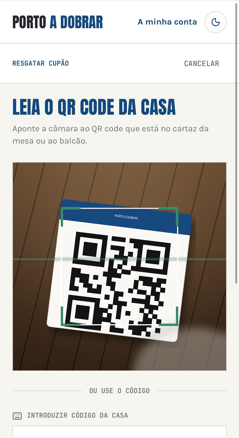 Ecrã de leitura do QR code da casa, com indicação para introduzir o código manualmente